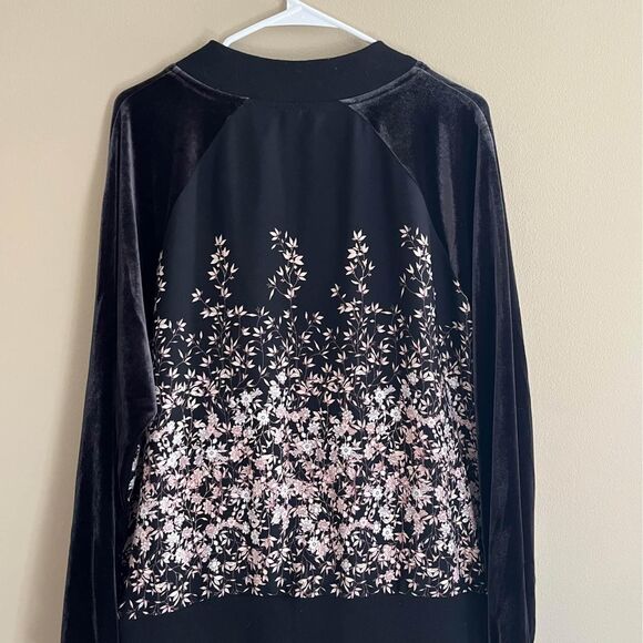 XXL A New Day Black Floral Spring Jacket with Velvet Sleeves - Picture 6 of 7
